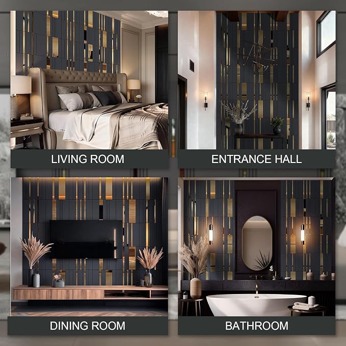Geelin 4 Pack 3D Wall Panels Peel and Stick Fluted, Gray, Gold - Image 7
