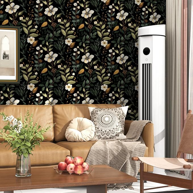 Laatse Dark Green Floral Leaf Vintage Wallpaper Peel and Stick 17.5''x118'' | Self Adhesive/Removable/Waterproof/Thick Vinyl Contact Paper for Bathroom Bedroom Shelf Cabinet Drawer,Prepasted,Easy Peel - Image 2