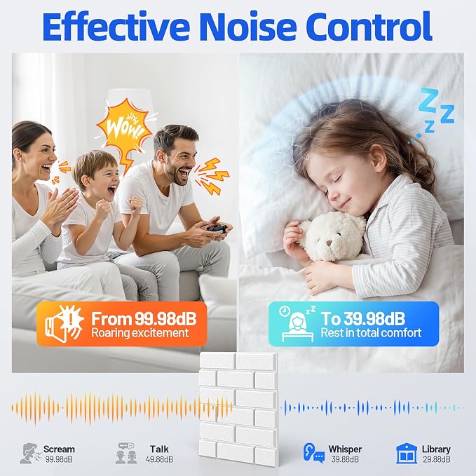 Self-Adhesive Acoustic Panels High Density Sound Proof Foam Panels for Wall | 16 Pack Brick Soundproof Wall Panels, 12" x 12" x 0.4" Sound Dampening Absorbing Panels for Home Studio Decor Office - White - Image 2