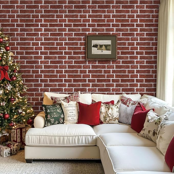 3D Faux Brick Wall Panels Peel and Stick, Designed for Quick DIY | Dark Red, 10 Pcs 11.8" x 11.8", Small Brick-Look, Ultra-Light PVC Fake Brick Covering for Wall Renovation, Cover 9.7 sq ft - Image 5