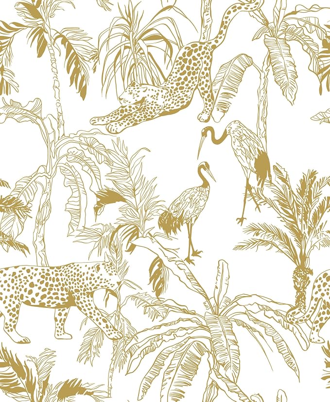 Heroad Boho Leopard Peel and Stick Wallpaper White and Gold Contact Paper Jungle Animal Wall Paper Removable Self Adhesive Wallpaper for Bedroom Entryway Cabinet Bathroom Waterproof Vinyl 17.3"x78.7" by HeroadBrand