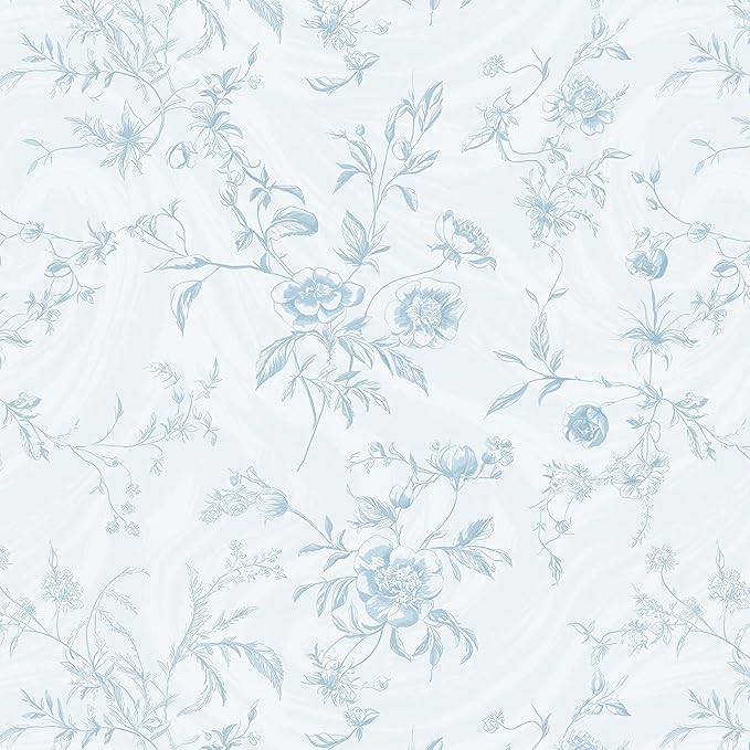 Dimoon 393"x17.3" Blue Wallpaper Floral Peel and Stick Wallpaper Blue Contact Paper Vintage French Country Renter Friendly Bathroom Boho Flower Removable Wall Paper Kitchen Self Adhesive Vinyl Roll by DIYYOURMOON