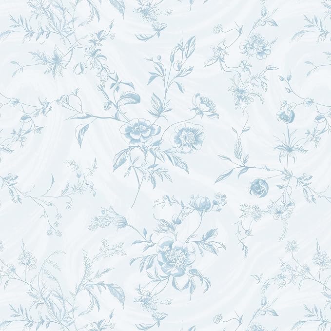 Dimoon 78.7"x17.3" Blue Wallpaper Floral Peel and Stick Wallpaper Blue Contact Paper Vintage French Country Renter Friendly Bathroom Boho Flower Removable Wall Paper Kitchen Self Adhesive Vinyl Roll by DIYYOURMOON