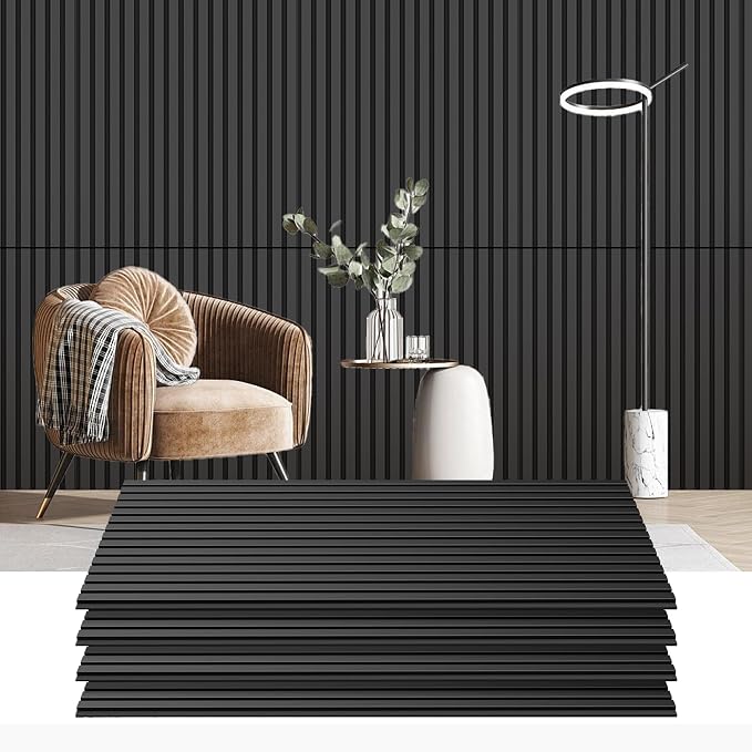 RITOLLO 4 Pack Wood Panels for Wall - 47.2"×23.6" Wood Slat Acoustic Panels for Wall, Soundproof Panels, 3D Fluted Panels for Interior Wall Decor (Matte Black) by Ritollo