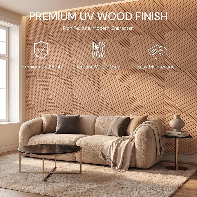 6Pack Acoustic Wall Panels, Wood Peel and Stick Wall Panels, Sound Proof Foam Panels for Walls Decor, Accent Soundproof Wall Panels for Bedroom Living Room Office Wall, 23.62 X 23.62 Inches Faux Wood - Image 4