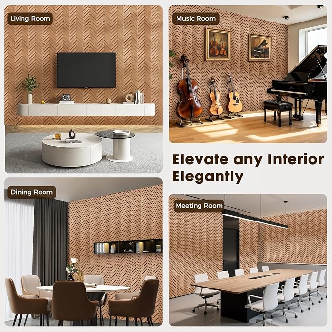 Wood Panels for Wall Herringbone, 8PCS 23.6" x 11.8" Wall Panels | 3D Acoustic Panels for Interior Wall Decor, Living Room, Office, Chestnut Walnut Sound Proof Wall Panels - Image 6