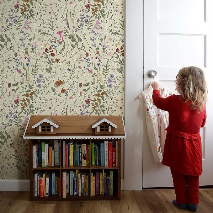 JiffDiff Floral Wallpaper Peel and Stick - 473" x 17.3" Farm Floral Wall Paper, Wildwood Daisy Self Adhesive Stick On Wallpaper Removable Conatct Paper - Image 5