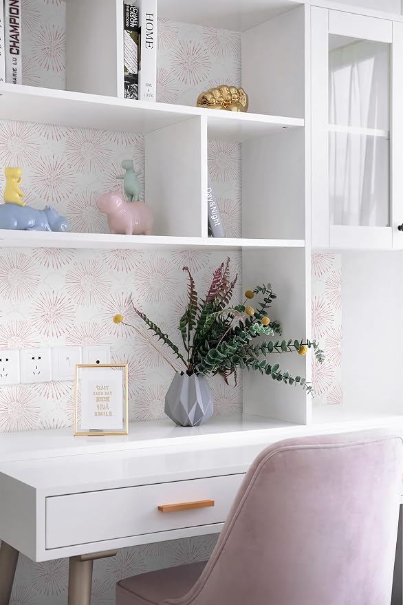 Peel and Stick Wallpaper Geometric Boho Wall Paper White Pink Fireworks Contact Paper 17.3"×78.7" Self-Adhesive Round Wallpaper for Bedroom Waterproof Removable Shelf Liner Decal Vinyl Roll - Image 6