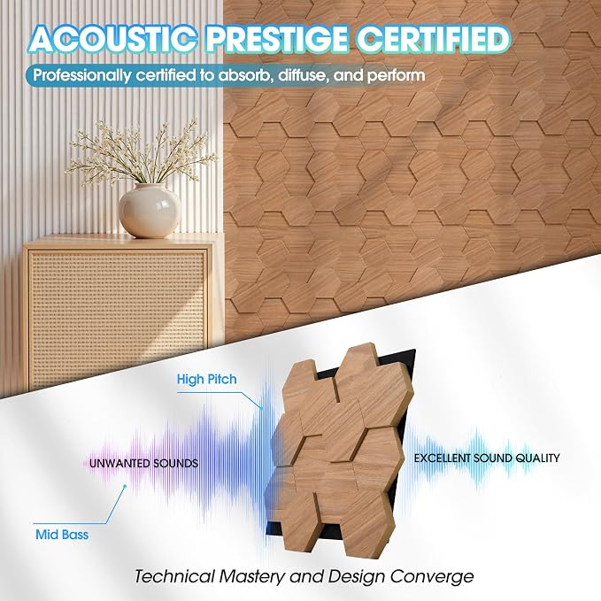 Wood Panels for Wall Hexagon, 15Pack 13.78"x12" (17.2ft²) 3D Wall Panels | Decorative Acoustic Panels for Living Room, Bedroom, Office, Chestnut Walnut - Image 4