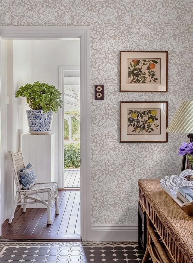 Heroad Floral Peel and Stick Wallpaper Beige William Morris Contact Paper | Vintage Botanical Wall Paper for Bedroom,17.3''x393'',Cottage,Neutral,Removable Self Adhesive Vinyl Roll for Laundry,Nursery - Image 2
