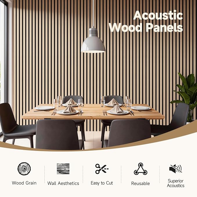 INMOZATA Wood Panels for Wall Acoustic Wood Slat Wall Panels Nature Oak | 3D Fluted, Soundproof Wall Paneling for Interior Accent Wall Decor Living Room Bedroom & Office, 4 Pack 94.5" x 7.9" 21 ft² - Image 3