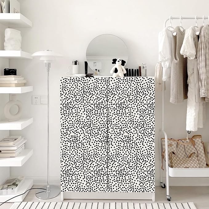 17.3”x480” Black and White Polka-Dot Wallpaper Self-Adhesive Contact Paper Moire Dot Peel and Stick Decorative Wallpaper Spots Contact Paper for Walls Bedroom Living Room Nurseryls - Image 6