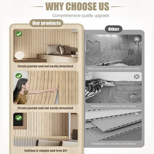 Thick Wood Slat Wall Panels, Modern 3D Peel and Stick, 15.75"x118" Self-Adhesive Accent Wall with Sound Dampening for TV Wall and Ceiling, Bedroom, Home Office, Light Grey, 13 Sq Ft - Image 6