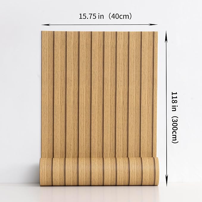 Haimin Wood Grain Slat Wall Panels Peel and Stick Faux Wood Thick Wallpaper | 118"x15.75" Waterproof PET & IXPE Foam Paneling Adhesive Smooth Beadboard Wallpaper Wall Covering Panels (Yellow Oak) - Image 4