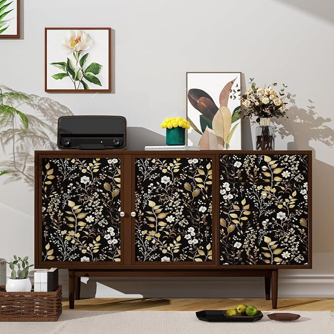 Laatse Vintage Dark Floral Gold Leaf Peel and Stick Wallpaper 17.5"x118" | Self Adhesive/Removable/Waterproof/Thick Vinyl Contact Paper for Bathroom Bedroom Shelf Cabinet Drawer,Prepasted,Easy Peel - Image 2