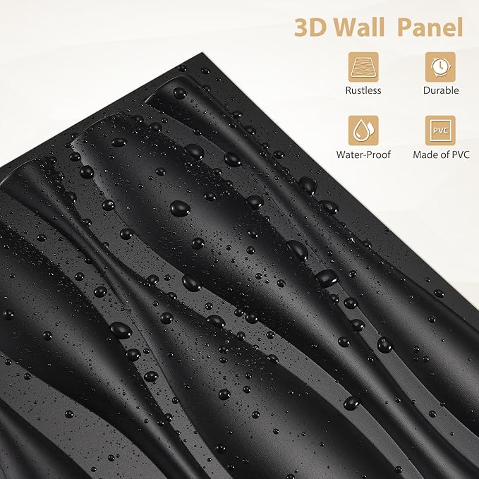Heikki 30 Pack 3D Wall Panel for Interior Wall Décor, PVC Flower Textured Wall Panels for Living Room Bedroom Hotel Office, 11.8"x11.8", Double-Sided Tape (Black-SP) - Image 2