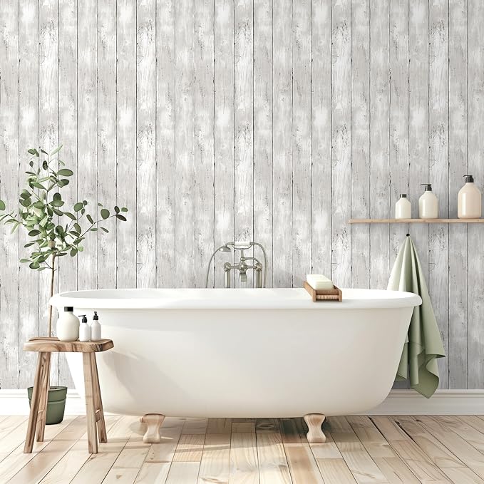 Yun-aeon Natural Wood-White Contact Paper Peel and Stick Wallpaper | 17.3"x 1200"Self Adhesive Removable Vintage Faux Wood Wall Paper Plank Shelf Home Decoration Kitchen Counter Cover - Image 9