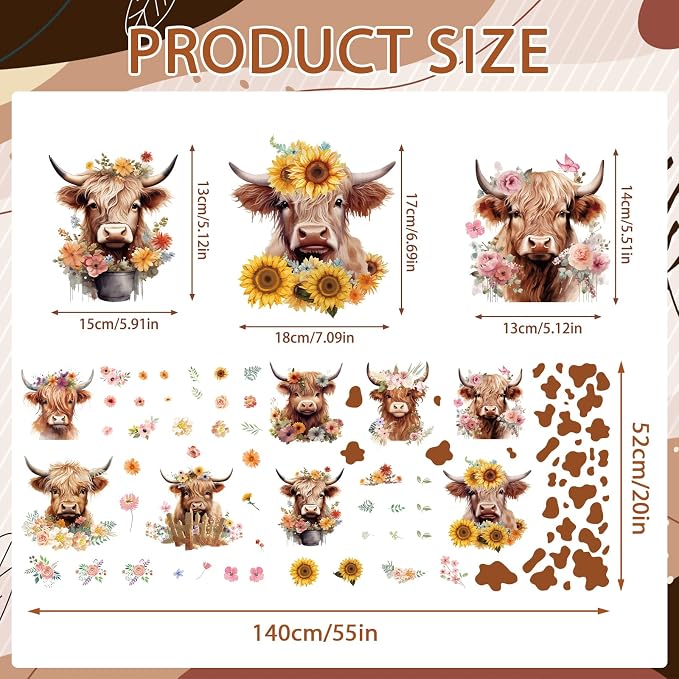 Wxiben Highland Cow Wall Decals, Cow Print Room Wall Murals Decor | Wall Stickers Decor, Removable, Peel and Stick, for Bedroom Nursery Playroom Bathroom Living Room Wall Decor - Image 2
