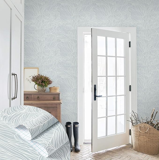 Heroad Blue Peel and Stick Wallpaper Boho Contact Paper 17.3"x196" Striped Wall Paper Modern Removable Self Adhesive Wallpaper for Bathroom Bedroom Cabinet Waterproof Neutral Wall Decor Vinyl Roll - Image 3