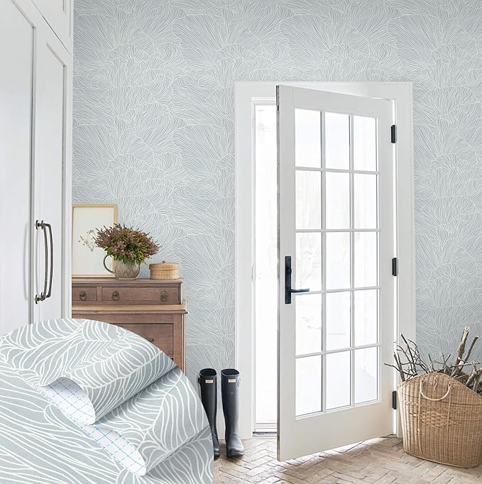 Heroad Blue Peel and Stick Wallpaper Boho Contact Paper 17.3"x78.7" Neutral Wall Paper Modern Removable Self Adhesive Wallpaper for Bathroom Bedroom Cabinet Waterproof Striped Wall Decor Vinyl Roll - Image 3
