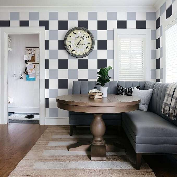 Ismoon Plaid Wallpaper Peel and Stick Modern Checkered Contact Paper 17.3" x 78.7" Black/Gray/White Neutral Mosaic Wall Paper Textured Removable Wallpaper for Bedroom Renter Friendly Vinyl - Image 7