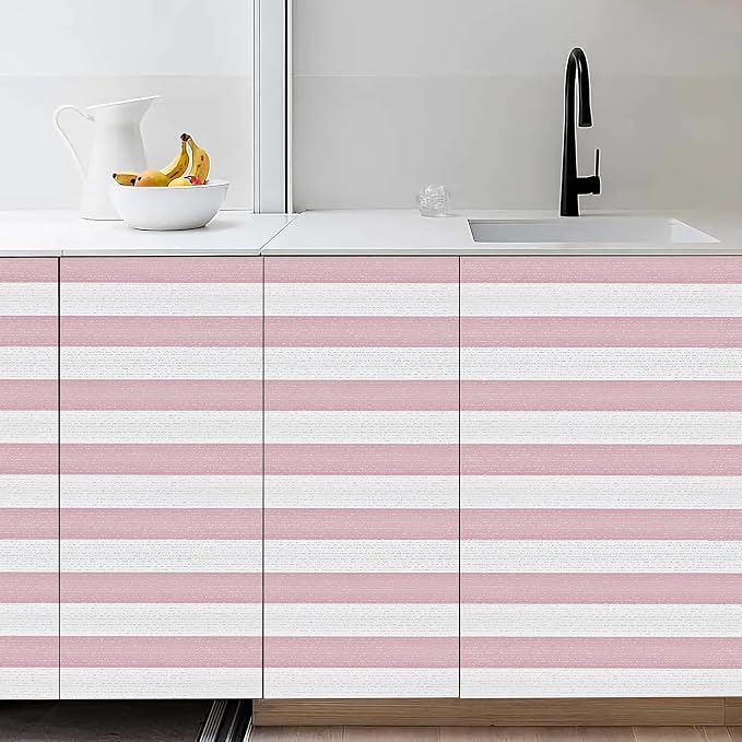 Pink Stripe Peel and Stick Wallpaper A Set of 15.7" x 472" Pink and White Self-Adhesive Wallpaper Removable Waterproof Contact Paper for Cabinets,Bedroom,Nursery,Accent Wall - Image 2