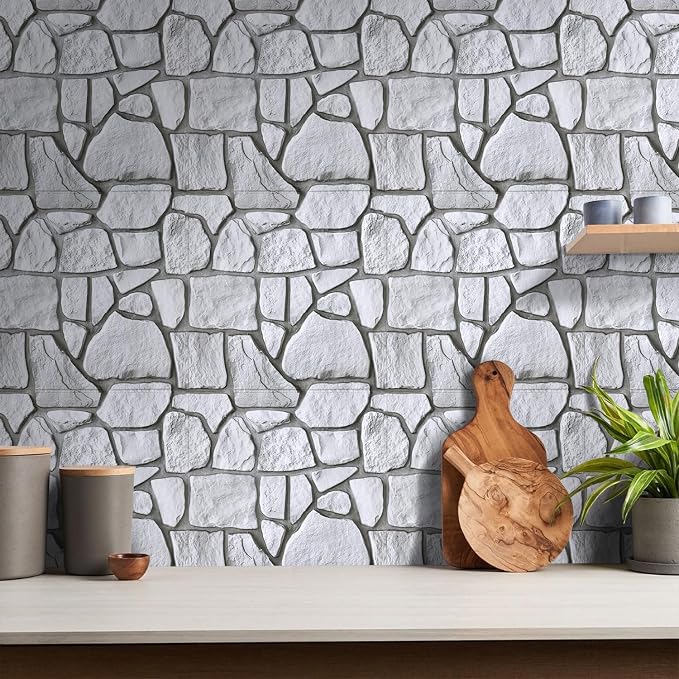 COMSTICKC 3D Faux Stone Wall Panels Peel and Stick, 10 Pcs 11.8" x 11.8" | Gray, Not Real Stone Wallpaper, Fake Stone Decorative Tiles Wall Covering for Quick DIY Wall Upgrades, Cover 9.7 sq ft - Image 8