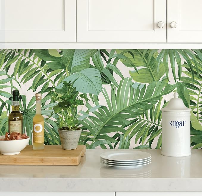 NuWallpaper Maui Peel and Stick Wallpaper, Green Tropical Leaf Removable Contact Paper for Walls, Self Adhesive Wall Covering for Bedroom Living Room Accent Wall - Image 3