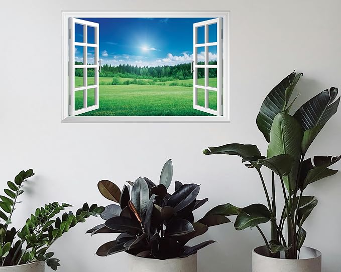 FLFK Fake Window Wall Decal - Grassland Forest Faux Window Wall Mural for Wall Decor, Peel and Stick Wall Sticker,24"x16" - Image 4