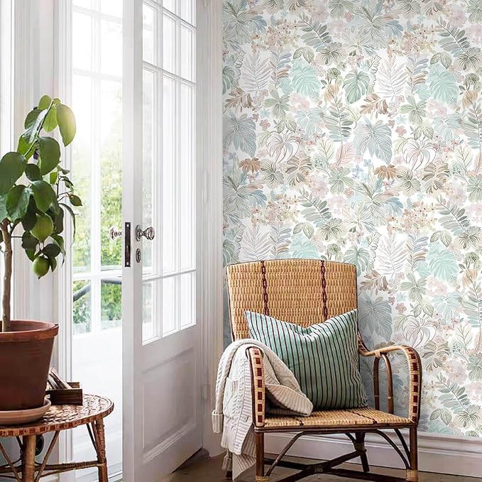 Heroad Tropical Peel and Stick Wallpaper Botanical Stick on Wall Paper 17.3''x393'' Watercolor Floral Contact Paper Removable Self-Adhesive Wallpaper for Bedroom Cabinets Renter Friendly Decor Vinyl - Image 4