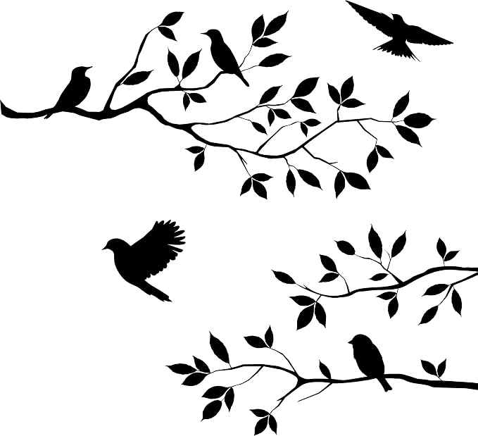 Picniva Black 20'' X 25'' Burnish Birds & Blossoms Vinyl Wall Decal Art Décor by Picniva