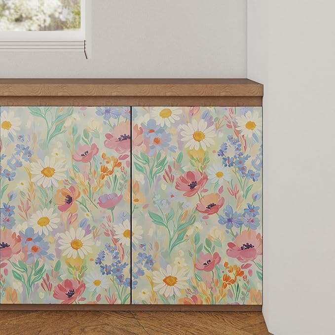 17.7" x 118" Floral Wallpaper Peel and Stick Vintage Floral Contact Paper Flower Wallpaper Boho Leaf Removable Self Adhesive Wall Paper for Cabinets Bedroom Wall Decorative - Image 6