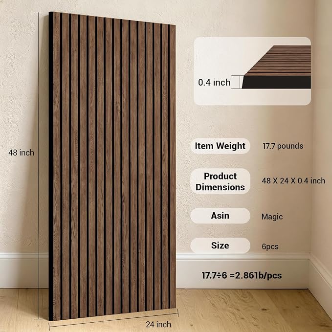 6 Pack 47.2×23.6 Inch Decorative Acoustic Wall Panels | Dark Walnut, 0.4" Thick, Polyester Fiber Core with Wood Veneer, Easy to Cut and Install,covers 46 sq.ft - Image 4
