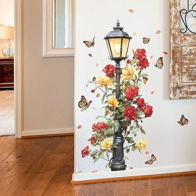 TUOKING Retro Street Lamp Wall Stickers Decor,Removable Rose Wall Murals | Peel and Stick Modern PVC Wall Art Decal Home Decor for Kitchen,Bedroom,Living Room by TUOKING