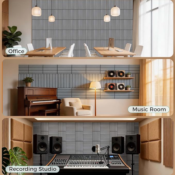 TO-TH 12Pack Acoustic Panels Peel and Stick Soundproof Wall Panel, Gray Oak | Self-Adhesive Wall Panels, PVC Wood Grain Finish, 100% Polyester Fiber, Reduce Echo&Noise for Home Office, Studio, Bedroom - Image 7