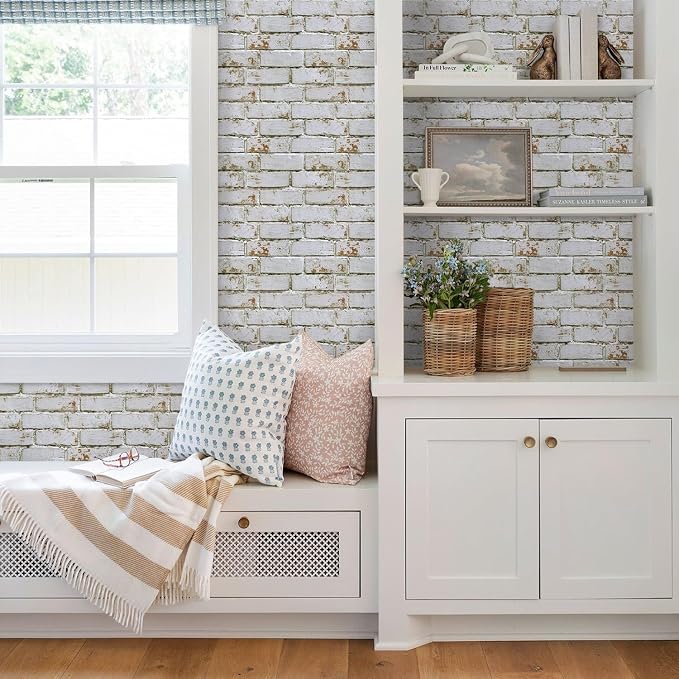 COMSTICKC 3D Faux Brick Wall Panels Peel and Stick, 10 Pcs 11.8" x 11.8" | Retro Whitewash, Not Real Brick, Ultra-Light Thin PVC 3D Fake Brick Wallpaper Decorative Tiles for DIY Interior Decor - Image 2
