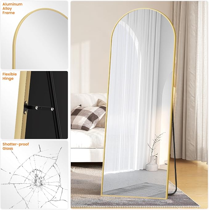 Arched Full Length Mirror, 70"x24" Standing Body Mirror for Wall, Gold - Image 8