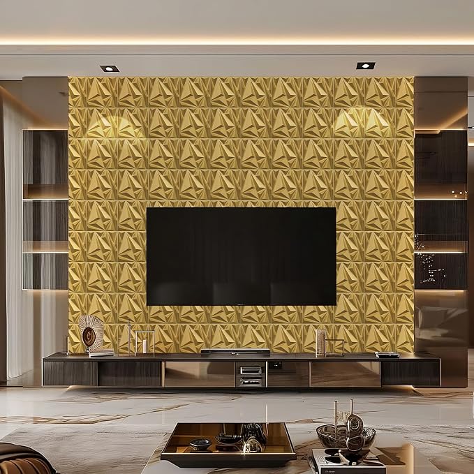 STICKGOO 3D Wall Panels for Interior Wall Decor, 12''x12'', PVC, 33 Pack | Brushed Gold Diamond Design, Waterproof Accent Wall Panels for Bedroom, Gaming, Living Room, TV Background, Cover 32.Sq.Ft - Image 3
