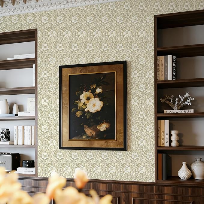 17.3" x 196.8" Floral Wallpaper Peel and Stick Vintage Boho Cream Damask Wallpaper Textured Removable Self Adhesive Vinyl Wall Paper for Bedroom Bathroom Cabinets - Image 5