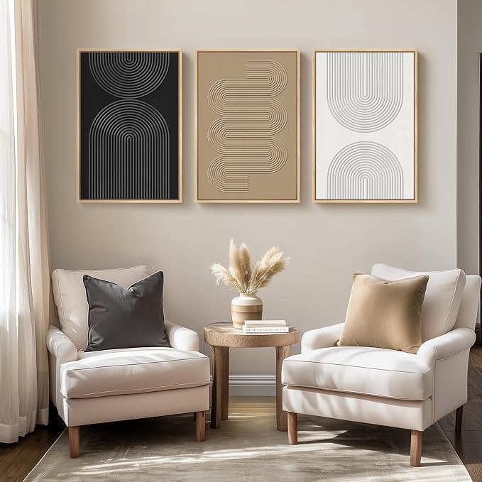 Framed Boho Abstract Wall Art Set, 3 Piece Modern 3D Artwork, 16x24 In | Solid wood frame, Textured paintings, Neutral black white brown geometric sculpture, Bedroom dining room office wall decor - Image 5