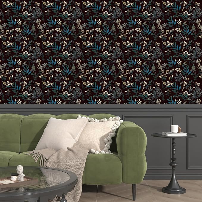 Laatse Vintage Floral Peel and Stick Wallpaper 17.5'' x 118'', Green Blue | Self Adhesive/Removable/Waterproof/Thick Vinyl Contact Paper for Bathroom Bedroom Shelf Cabinet Drawer,Prepasted,Easy Peel - Image 6