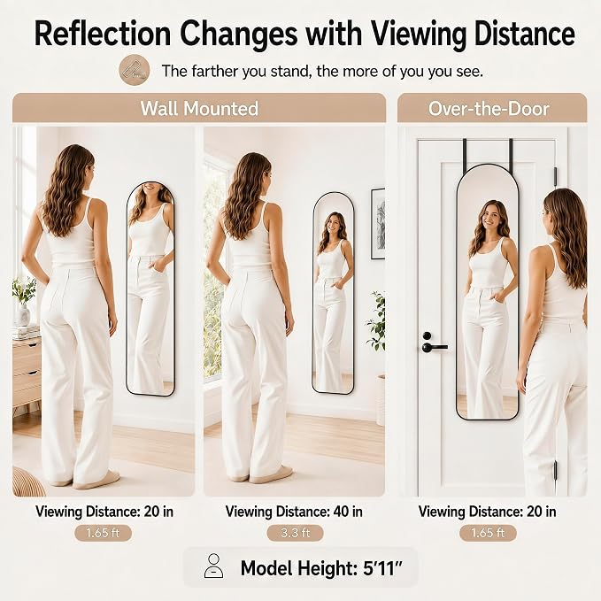 SCWF-GZ 47x14 Full Length Mirror Over the Door Hang or Wall Mounted Black - Image 4