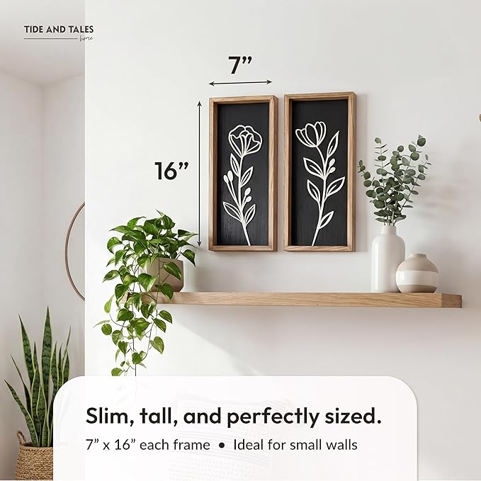 3D Vintage Black Living Room Decor (Set of 2) Lightweight, Wooden Ready-to-Hang Framed Moody Floral Wall Art for Bathroom, Bedroom or Office - Dark Textured Boho Farmhouse Wall Decor - Gift-Boxed - Image 2