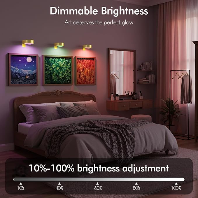 Picture Lights for Wall, Rechargeable Battery Wireless Poster Lights, Gold | LED Magnetic Painting Light with Remote Dimmable, Timer＆13 RGB Colors, Wall Decor Puck Light for Frame Art Display, 3 Pack - Image 3
