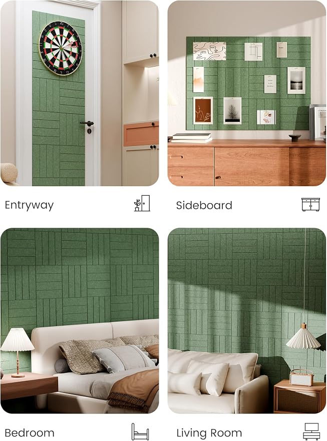 Bumusty 48"x 36" Large Felt Bulletin Board Tiles, Moss Green | 12-Pack Cork Board Alternative, Wall Decor, 30 Pushpins, 60 Adhesive Tabs, Vision Board, Office, Classroom, Home, Dorm - Image 6