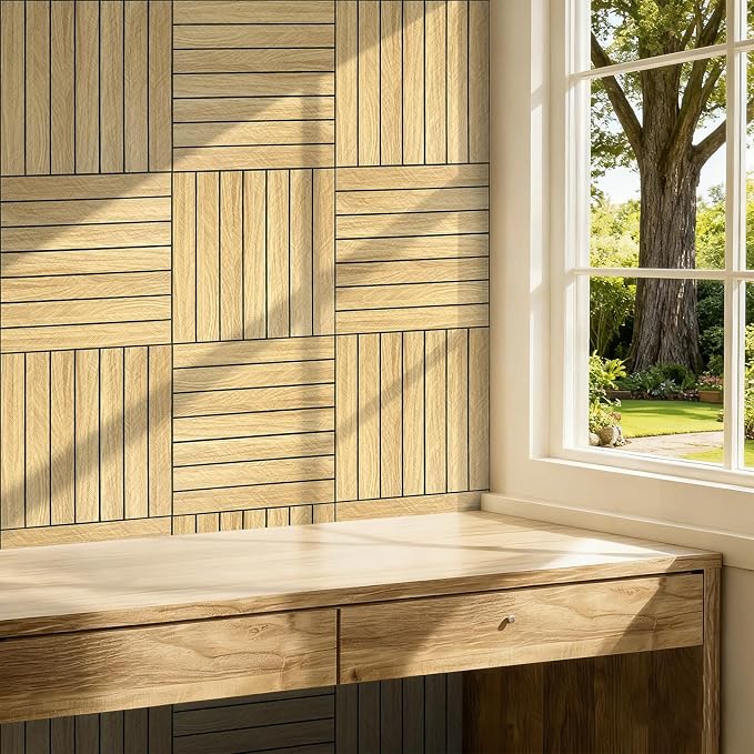 WADILE Peel and Stick Wood Slat Wall Panels 12x12in PVC 10 Pack | Decorative wall panels, self adhesive, living room, bedroom, accent wall, not real wood - Image 9