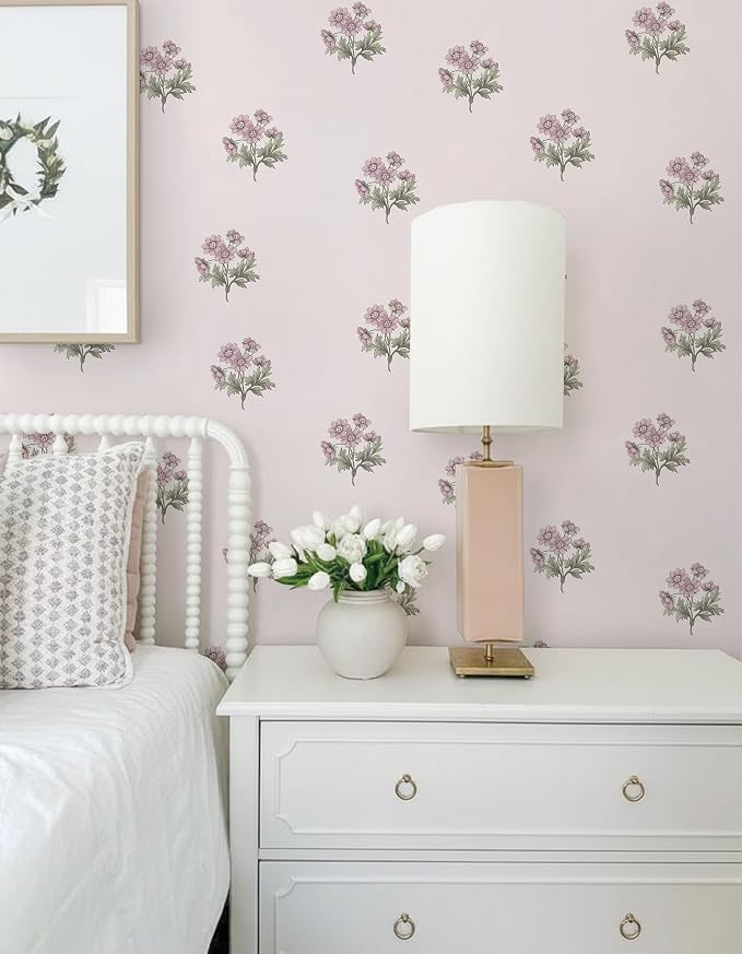 Toduso Peel and Stick Wallpaper Pink Floral Wall Paper Vintage Contact Paper for Girls Bedroom Flower Self-Adhesive Waterproof Wallpaper for Bathroom Farmhouse Cabinets 17.3''x196.8'' - Image 7