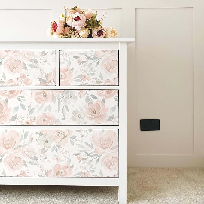 Ismoon Pink Floral Peel Stick Wallpaper Boho Watercolor Stick on Wall Paper | 17.3x393in Watercolor Contact Paper for Cabinet Removable Self Adhesive Vinyl Wallpaper for Girl Bedroom Accent Wall Decor - Image 2