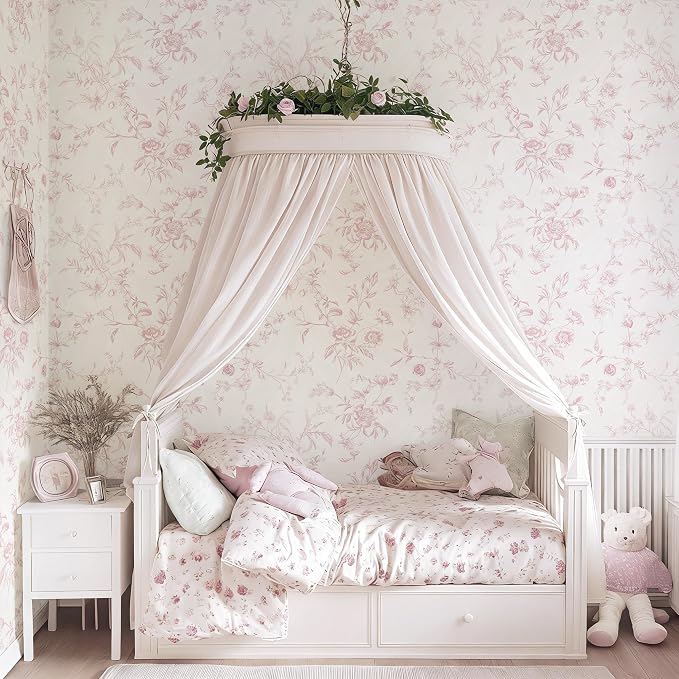 Ismoon Pink Floral Peel and Stick Wallpaper Vintage French for Bedroom | Textured Botanical Contact Paper Removable Self Adhesive Wallpaper for Bathroom Vinyl Roll Renter Friendly 17.3in×9.84 ft - Image 6
