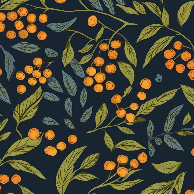 BOKEBEVE Leaf Floral Wallpaper Peel n Stick Boho Blue Orange 17.5 x 787In | Super Long Removable Renter Friendly Vibrant Watercolor Wall Paper for Bedroom Bathroom Living Room Feature Accent Wall by BOKEBEVE